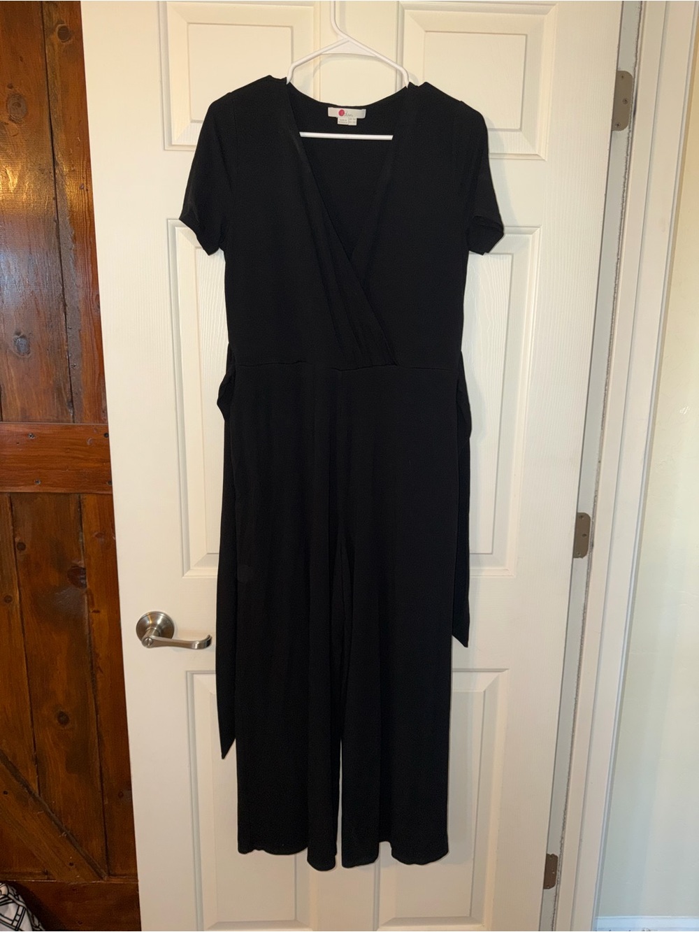 Boden Black Short-Sleeve Wrap Jumpsuit with Tie Waist